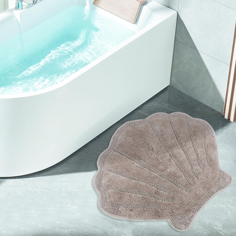 Better Trends Seashell Bath Rug 100% Cotton Absorbent Reversible Bathroom Mat Marilyn Collection - 25x28 Shell - Beige