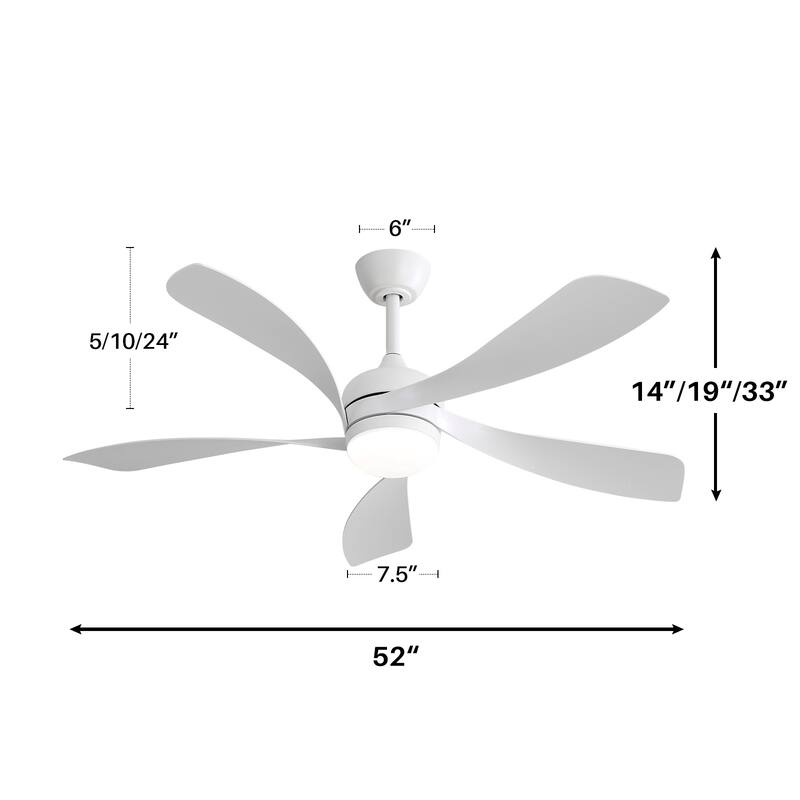 52 Inch 5 Blades Ceiling Fan with 3 Color Dimmable Lights and Remote Control, Reversible Energy-Efficient DC Motor