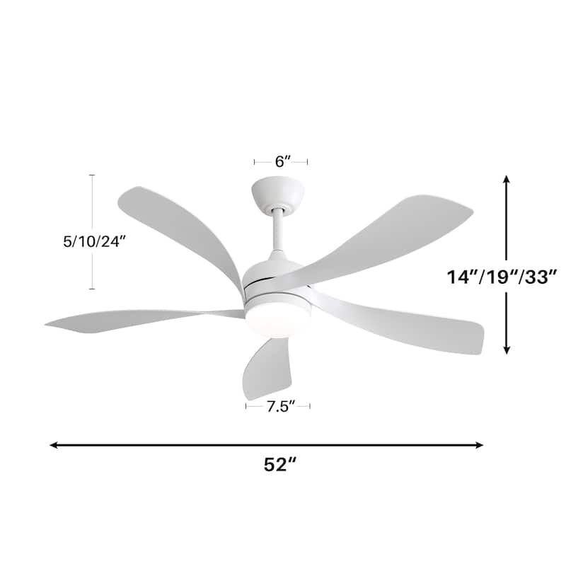 52 Inch Modern Led Ceiling Fan With 3 Color Dimmable 5 ABS Blades Remote Control Reversible DC Motor White For Bedroom