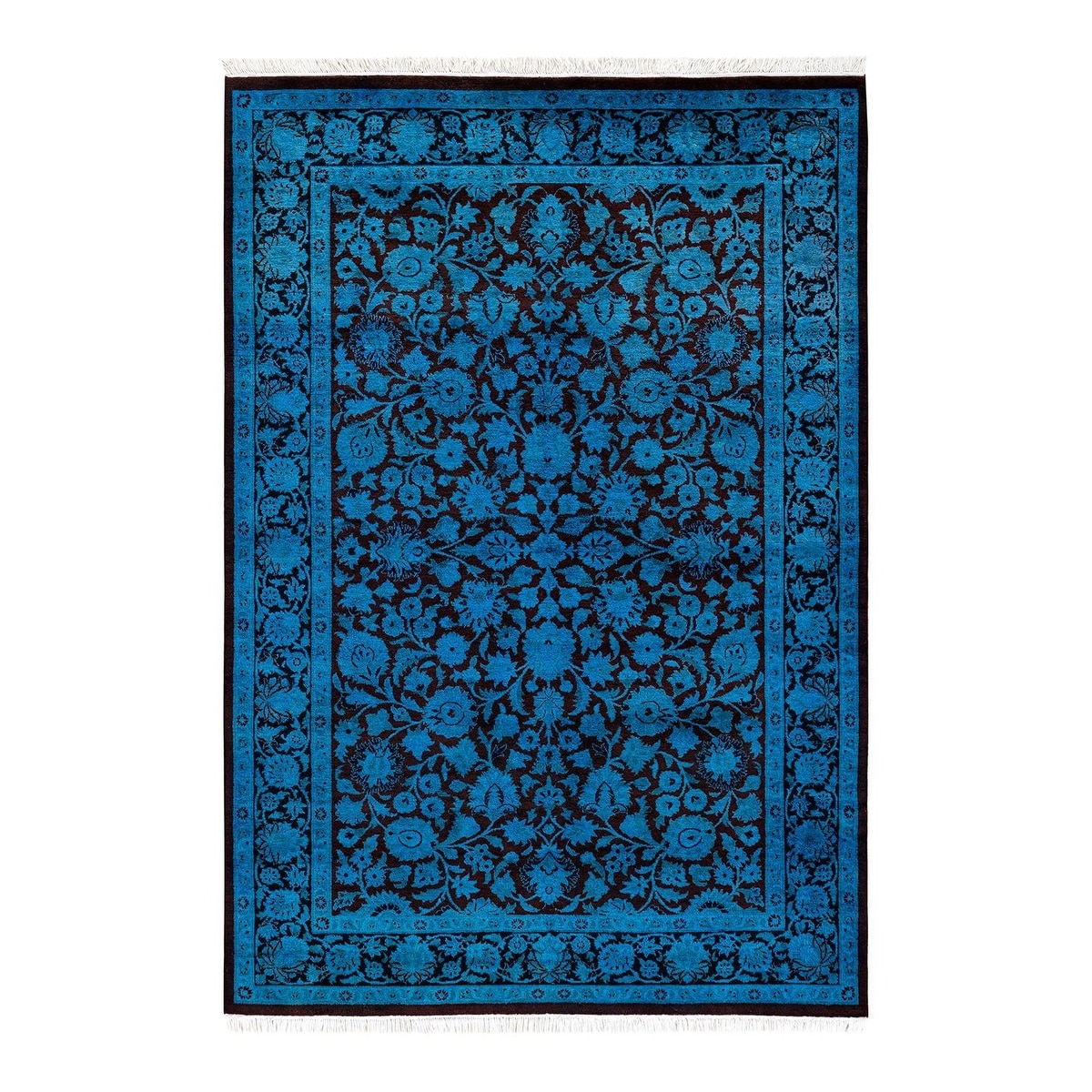 Overton Hand Knotted Wool Vintage Inspired Modern Contemporary Overdyed Blue Area Rug - 4' 2" x 6' 1"