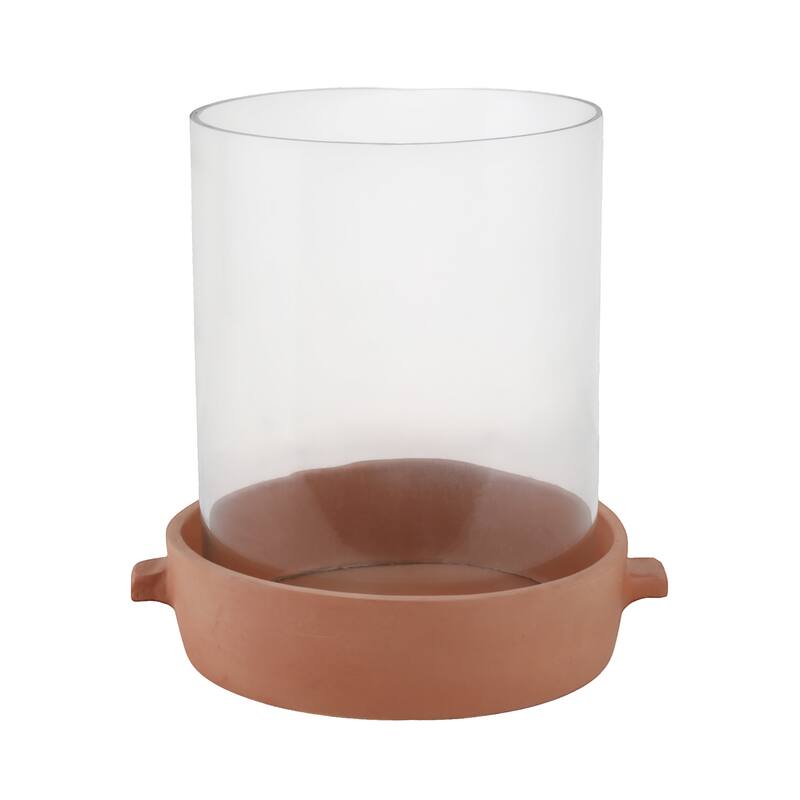 Modern Glass Hurricane Candle Holder with Terracotta Base
