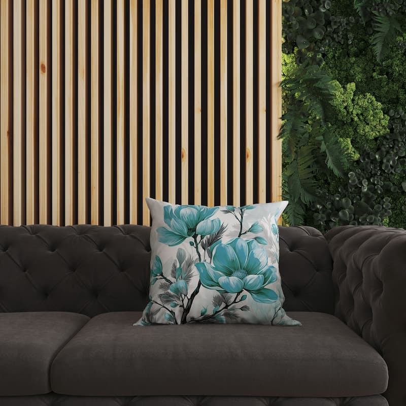 Turquoise And Grey Zinnia Zest Faux Suede Throw Pillow Zipper