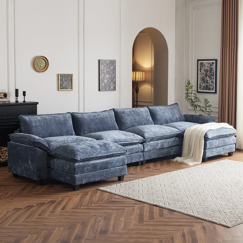 Double Layer Cushion Cloud Couch, Moludar Sofa With Reversible Ottoman For Living Room