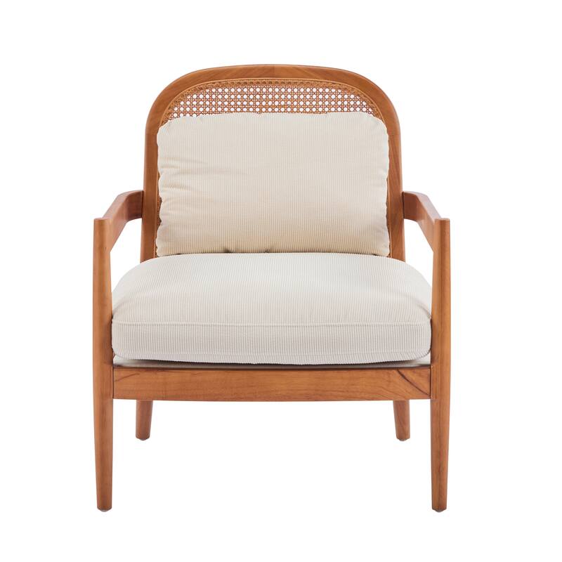 [Set Of 2] 26.6" Accent Chair With Walnut Finish Solid Wood Frame And Rattan Backrest,Comfy Armchairs