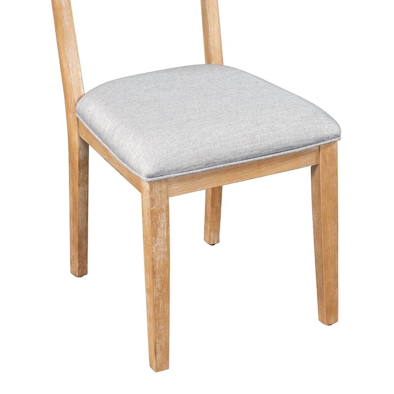 5 Pcs Wood Dining Set, Kitchen Table and Chair Set with Rectangular Table, Trestle Table Base and 4 Upholstered Chairs聽