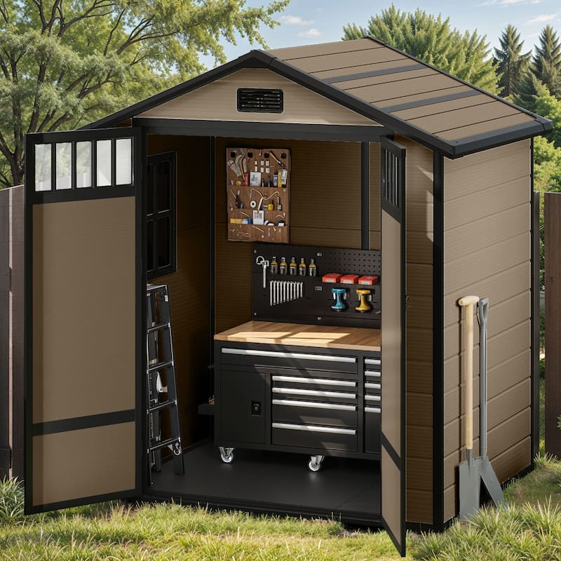 6x4.4 FT Resin Storage Shed with Fence-Style and Side Windows - 6' X 4.4'