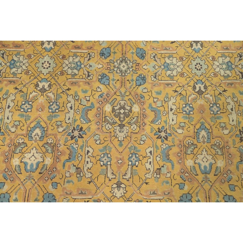 Hand Knotted Oriental 100% Wool Carpet Traditional All-Over Yellow & Gold Tabriz Area Rug - 9' 9'' X 6' 9''