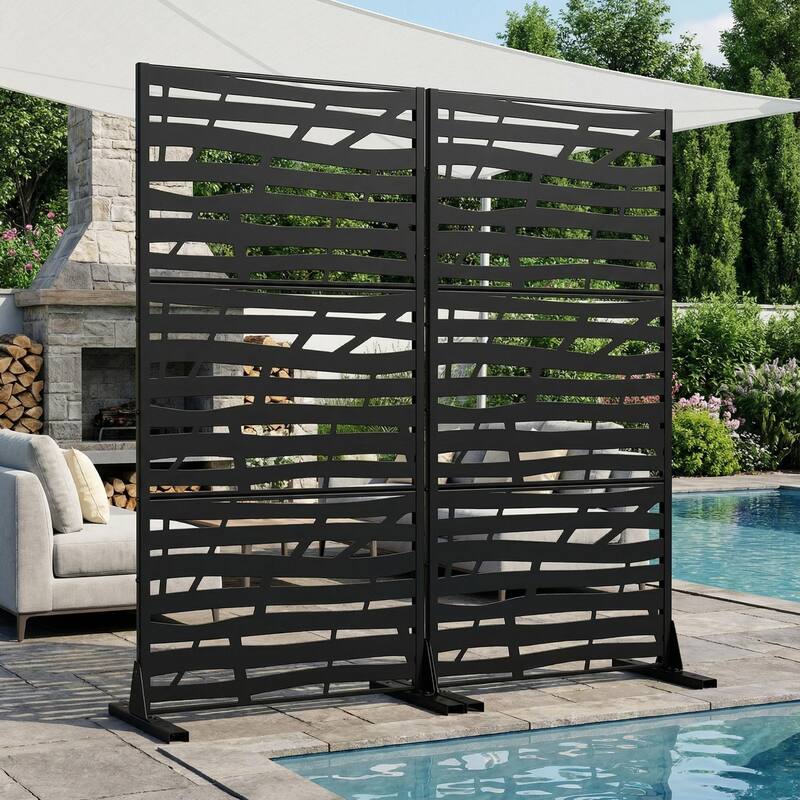 Metal Privacy Screen Fence Panel with Stylish Pattern Set of 2 - Black - 59"x30"