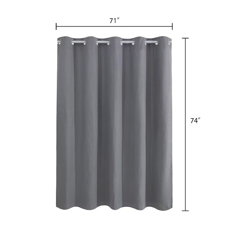 Waffle Weave Shower Curtain with Snap-liner No Hooks Needed