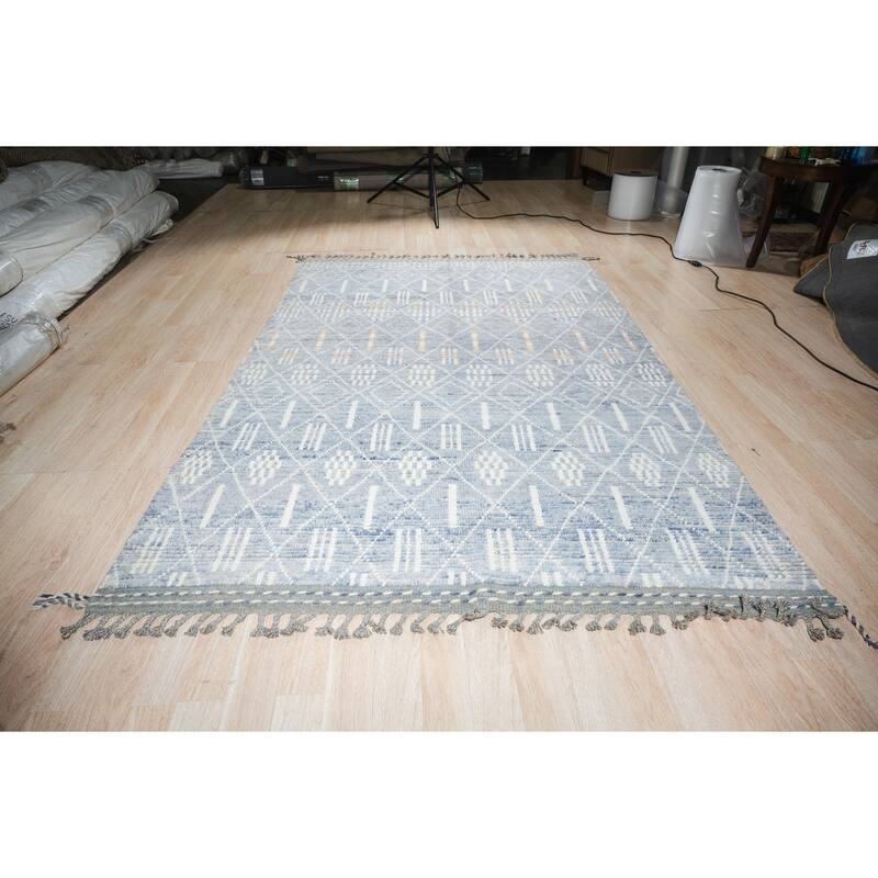 Home Decor Blue Hand-Knotted Wool Contemporary Marrakech Handspun Area Rug Stylish and Elegant Rug for Living Room, Bedroom, Off