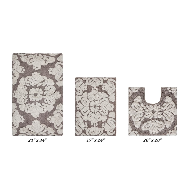 Better Trends Medallion Collection 100% Cotton 3-Pc Set Bathroom Rugs-Soft & Super Absorbent, Non-Skid Latex, Machine Washable