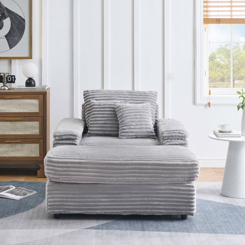 Corduroy Single Sofa Set with 2 Throw Pillows (500lb Capacity)