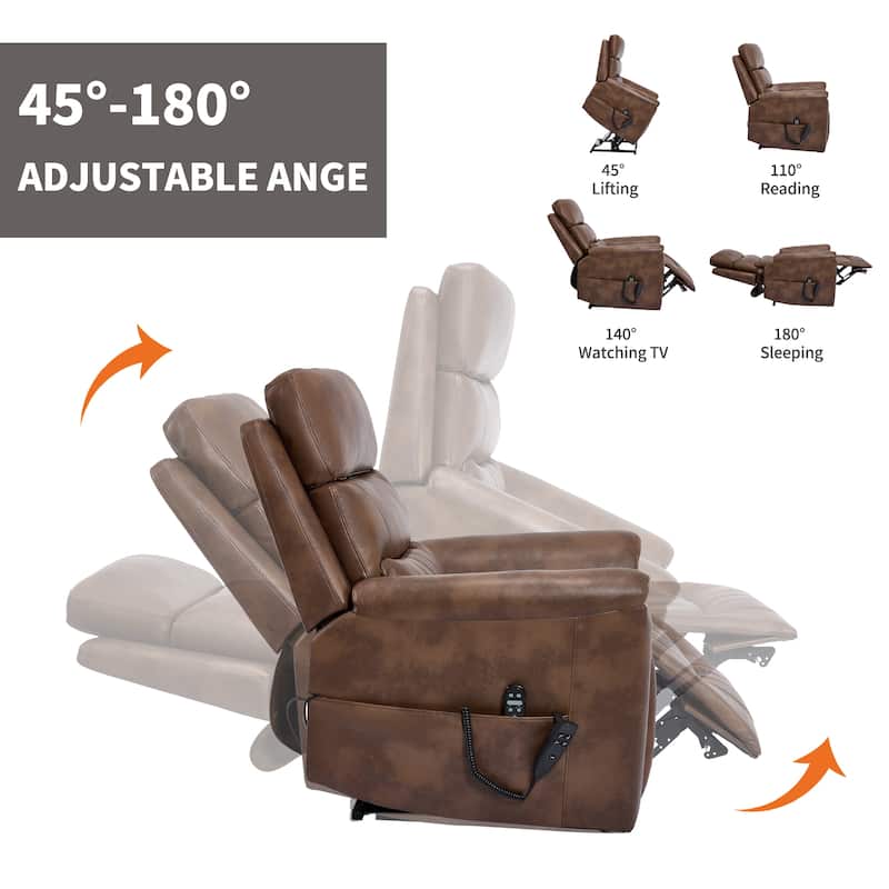 Dual Motor Power Lift Recliner Chair, Electric Recliners with Massage & Heating, Sofa Chair with Cup Holders & Side Pockets