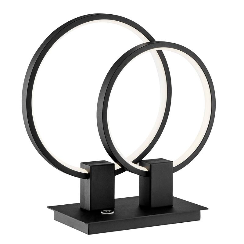 HomeRoots 15" Black Metal Two Light Mod Round Circle LED Table Lamp - 15' X '15' X '6