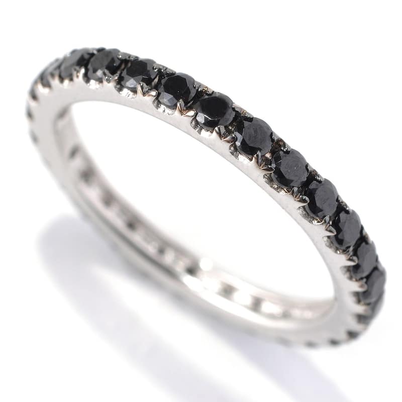 925 Sterling Silver Black Spinel and White Natural Zircon Gemstone Eternity Band Ring - 9