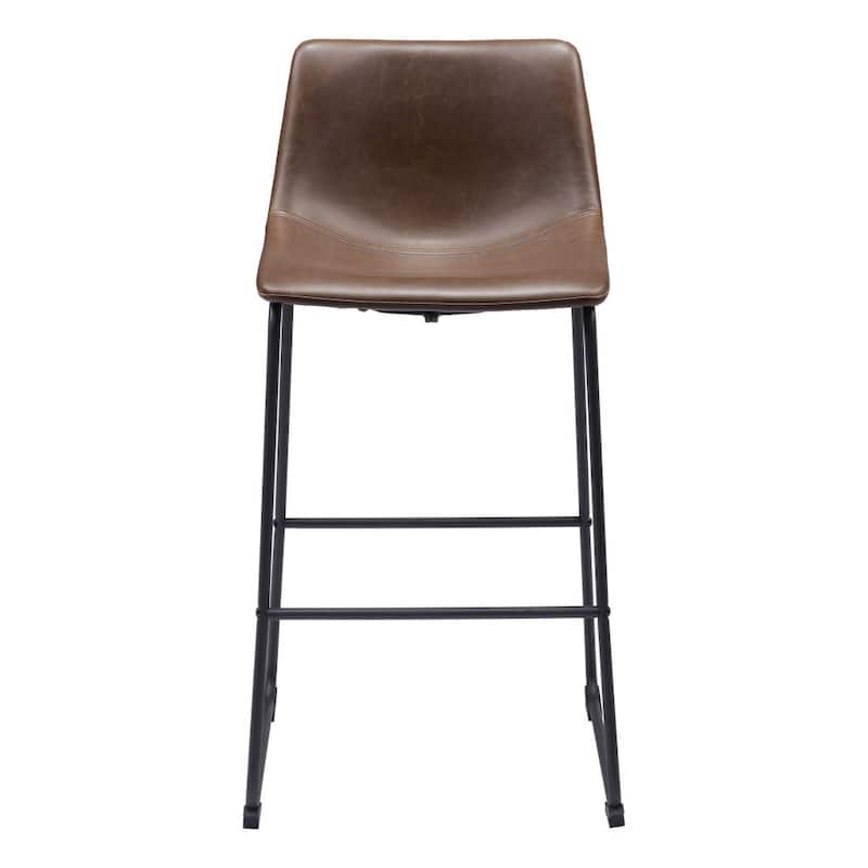 HomeRoots Set of Two 29" Espresso and Black Faux Leather and Steel Counter Height Bar Chairs