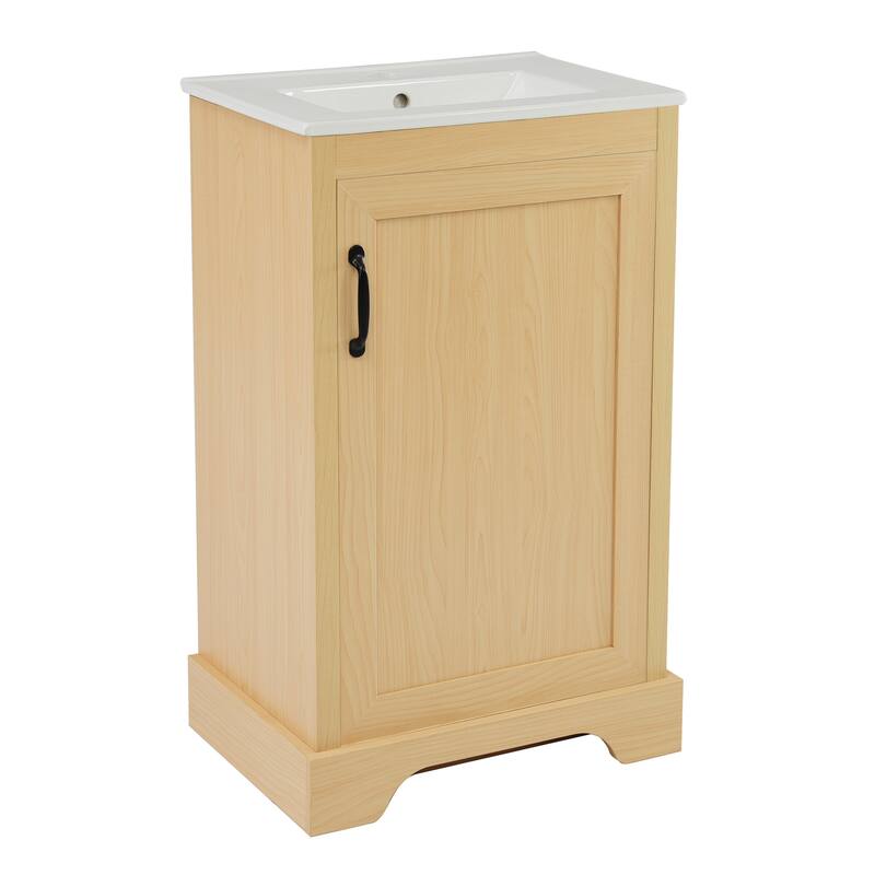 20" Freestanding Bathroom Vanity, Soft Closing Door, Adjustable Shelve & Storage Rack, MDF & Ceramic Sink - 20 in W MDF