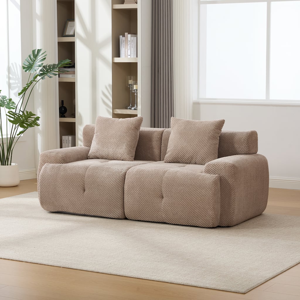 No Assembly Modular Sectional Sofa, Fuzzy Tufted Fabric, High-Density Sponge + Pocket Springs