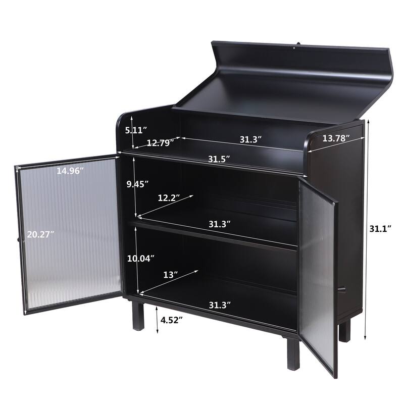 Modern Steel Buffet Cabinet with Flip Top and Tempered Glass Doors, Storage Console for Kitchen or Entryway