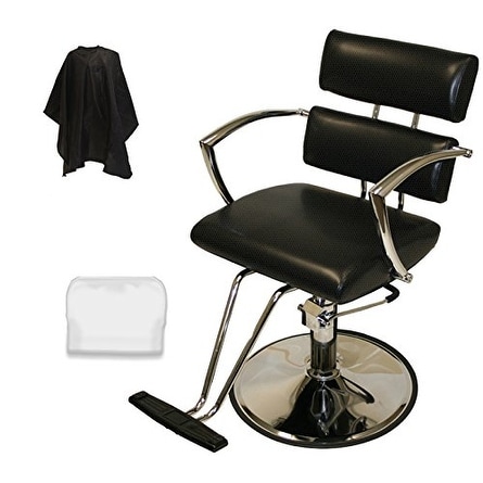 LCL Beauty Contemporary Black Hydraulic Barber Styling Chair with Chrome Armrests