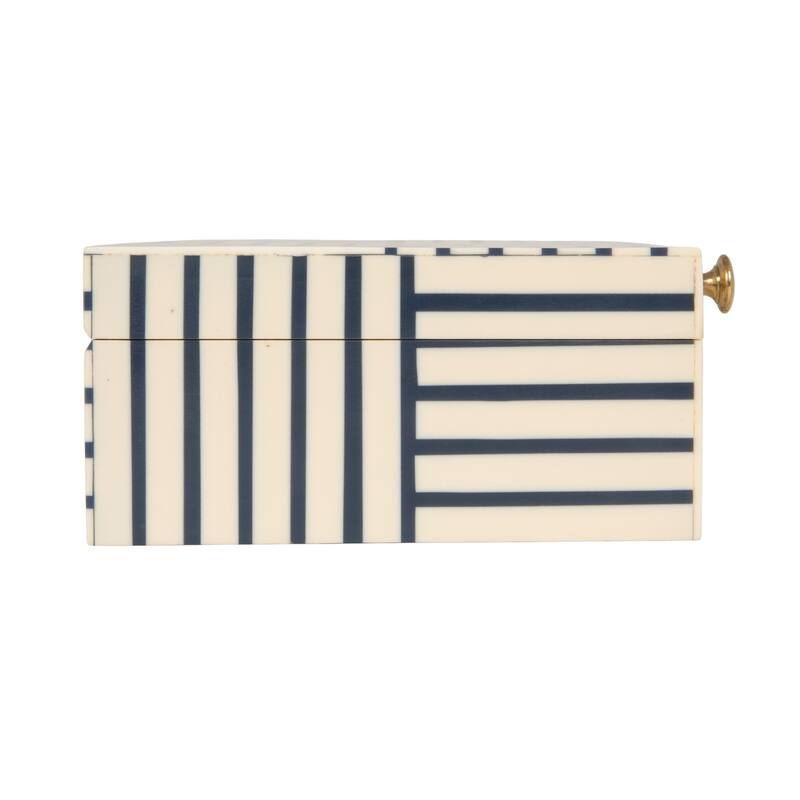 Resin Box with Striped Block Pattern and Gold Clasp