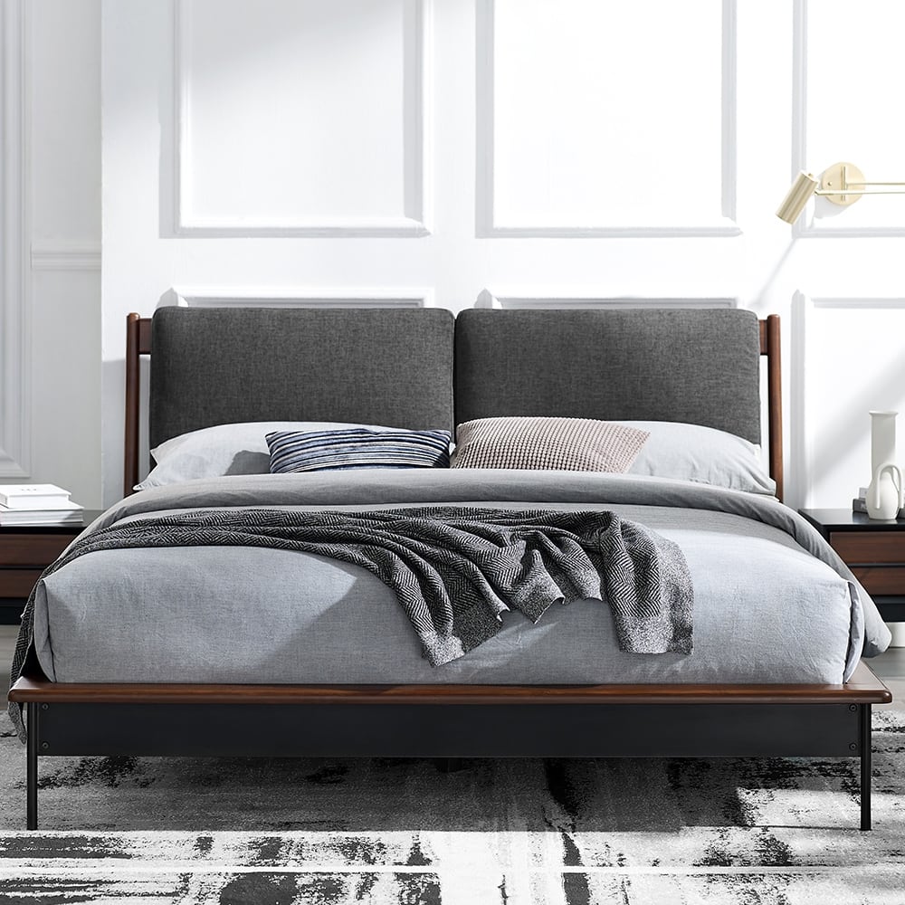 Landon King Platform Bed with Fabric, Crimson