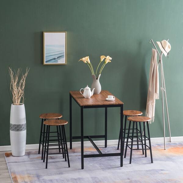 Shop Industrial Breakfast Bar Table Set Kitchen Counter With 4 Round Stools Overstock 32172556