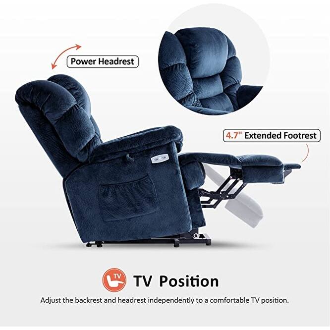 MCombo Infinite Position Dual Motor Lift Chair with Power Headrest for Elderly People, Extended Footrest, Fabric
