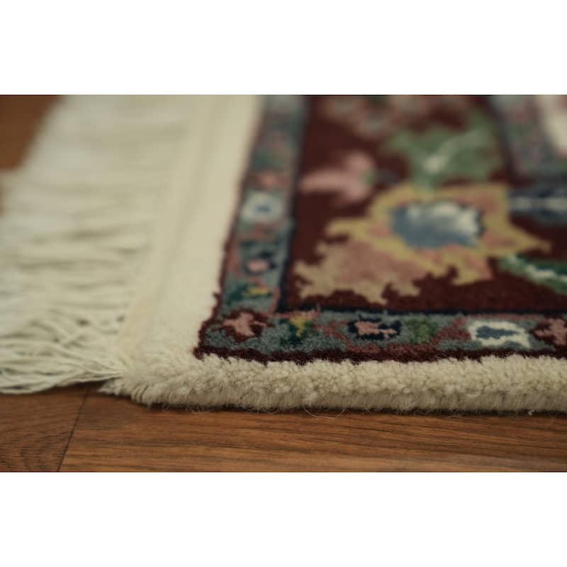 Hand Knotted Oriental 100% Wool Carpet Traditional All-Over Beige & Ivories Kashan Runner Rug - 9' 9'' X 2' 7''