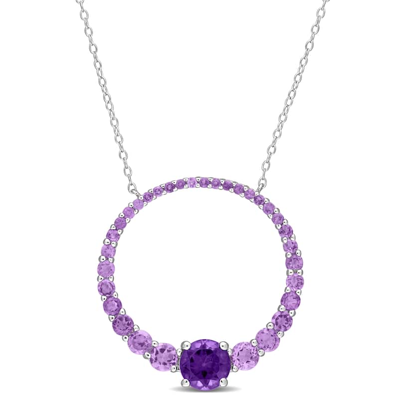 Miadora African Amethyst Open Circular Necklace in Sterling Silver
