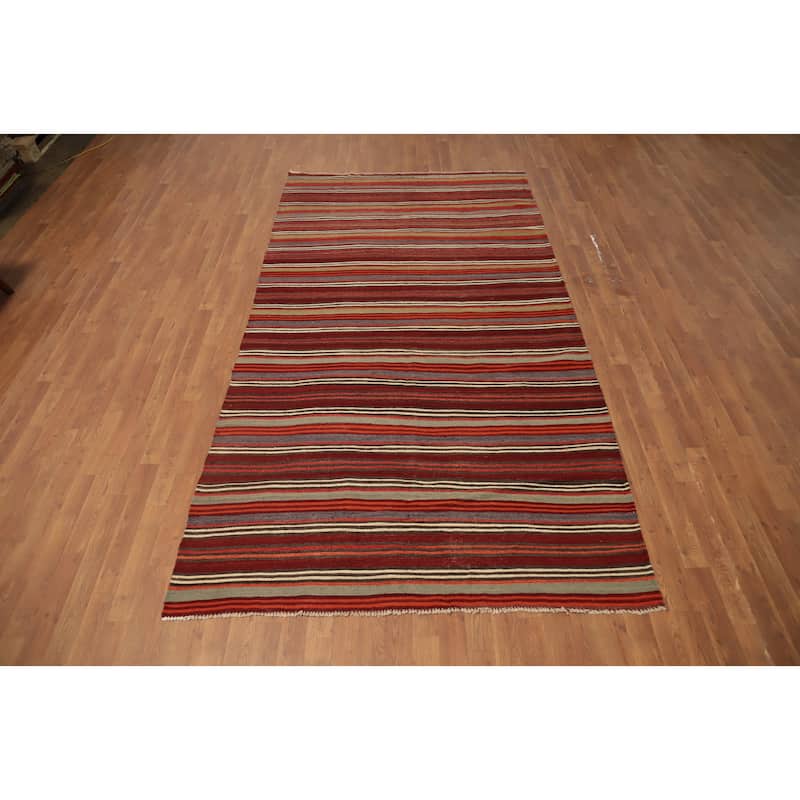 Hand Woven Oriental 100% Wool Carpet Southwestern Geometric Multi-Colored Kilim Area Rug - 10' 4'' X 5' 4''