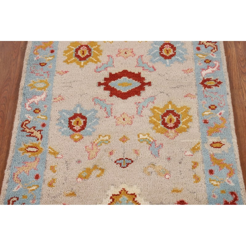 Floral Oushak Indian Foyer Rug Hand-Knotted Wool Carpet - 2'6"x 5'9"