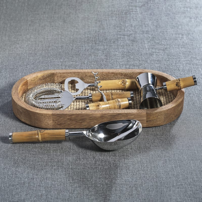 Banyan Mango Wood w/ Rattan Inlay Oval Tray