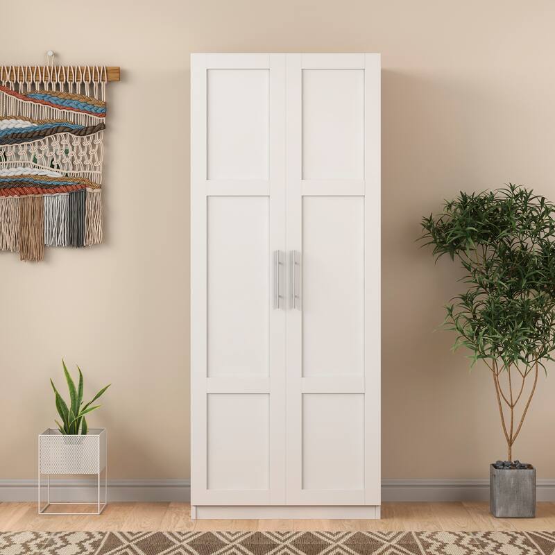 High wardrobe and kitchen cabinet with 2 doors and 3 partitions to separate 4 storage spaces