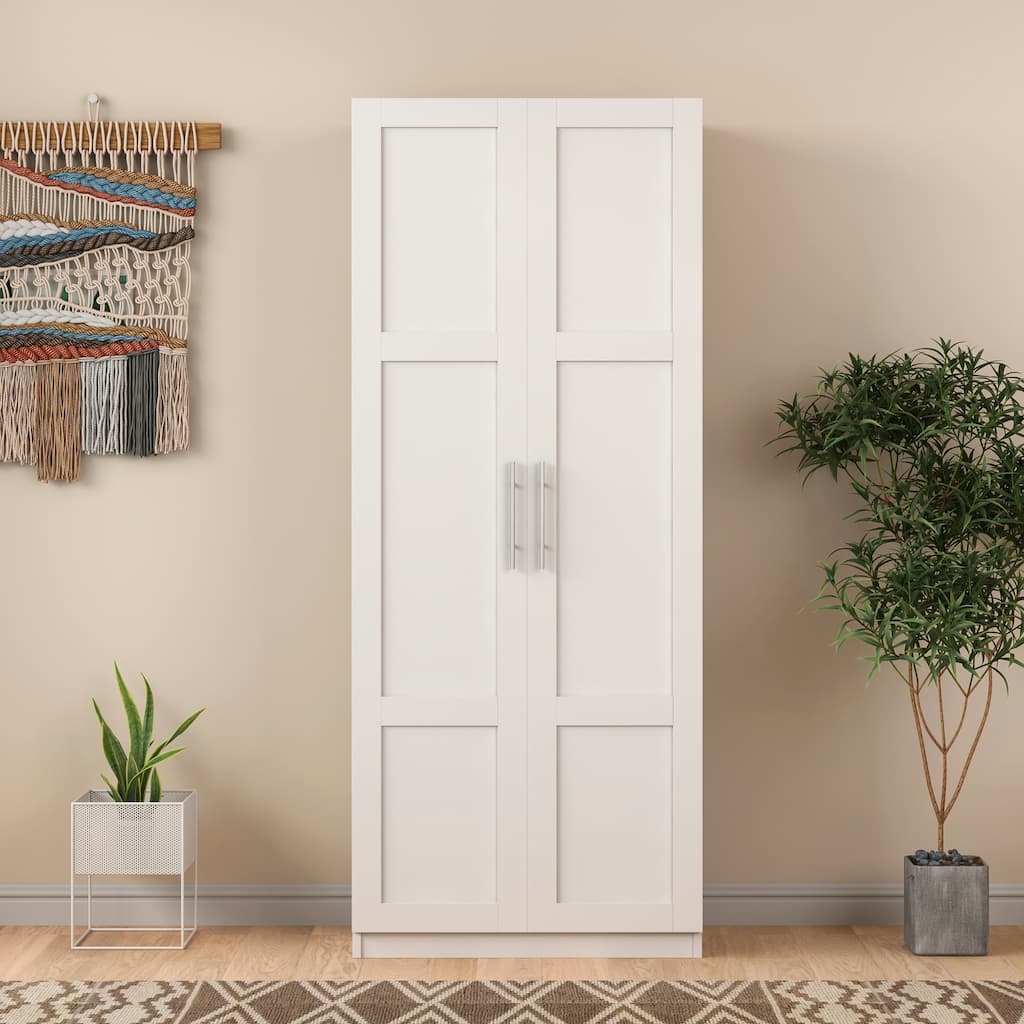 High wardrobe and kitchen cabinet with 2 doors and 3 partitions to separate 4 storage spaces