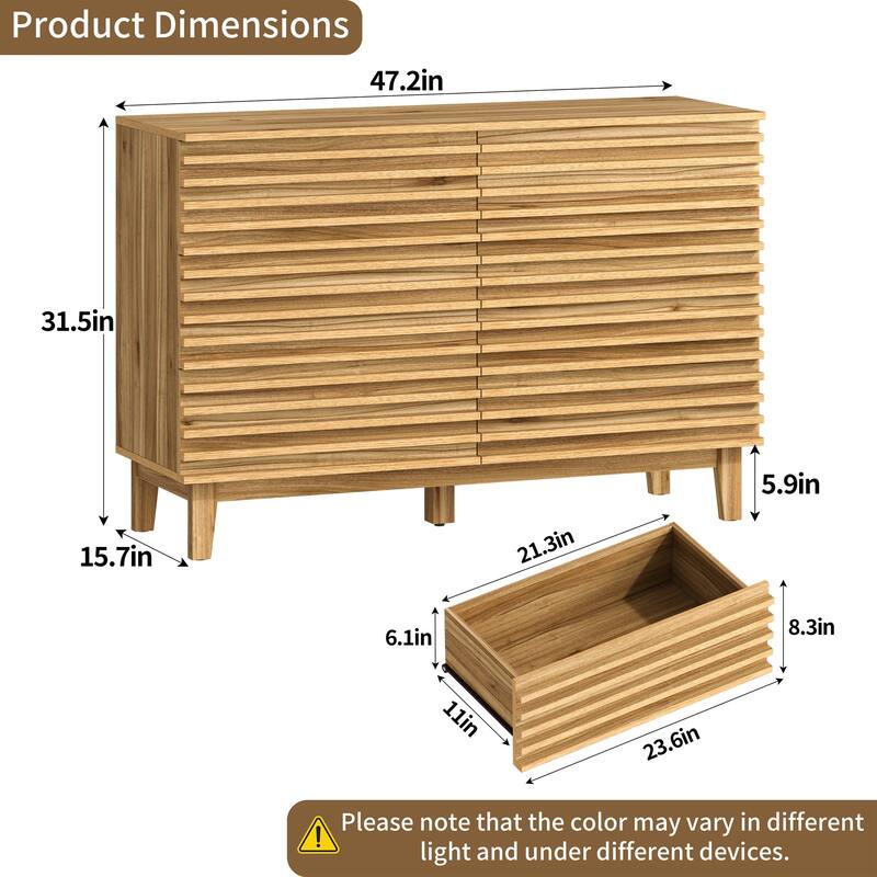 Fluted Dresser for Bedroom with 6 Drawers 47" Wide Chest of Drawers