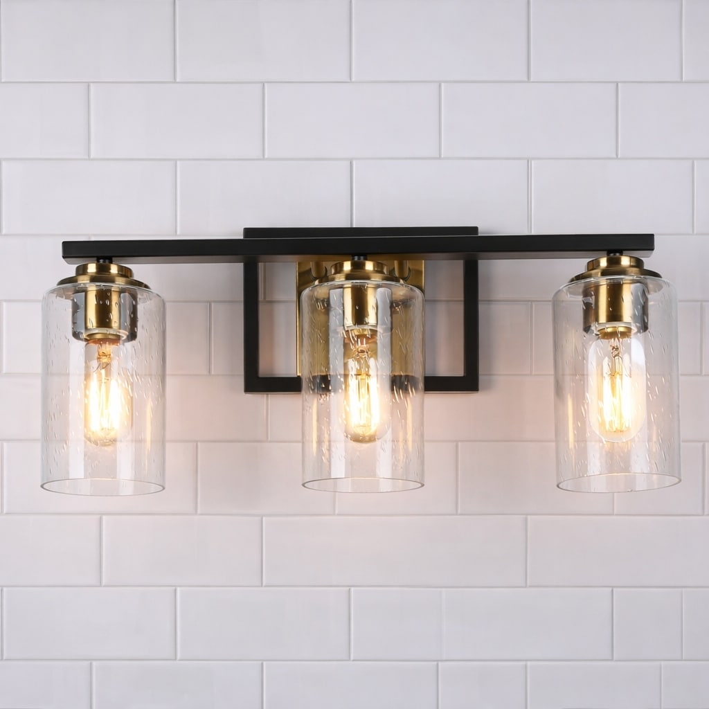 2/3/4-Light Modern Black Gold Bathroom Vanity Lights Seeded Glass Wall Sconces