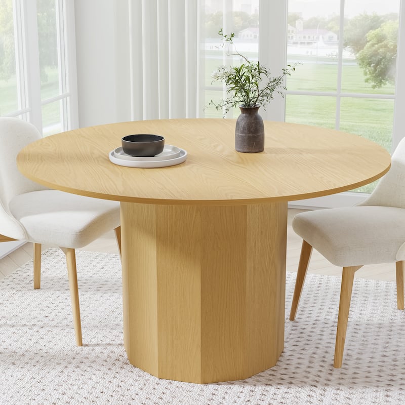 Solid Wood Round Dining Table Kitchen Table for 4-6 with Tabletop and Cylindrical Base for Living/Dining Room Coffee Office
