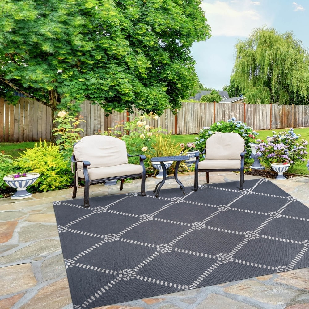 Superior Coastal Geometric Lattice Indoor Outdoor Area Rug