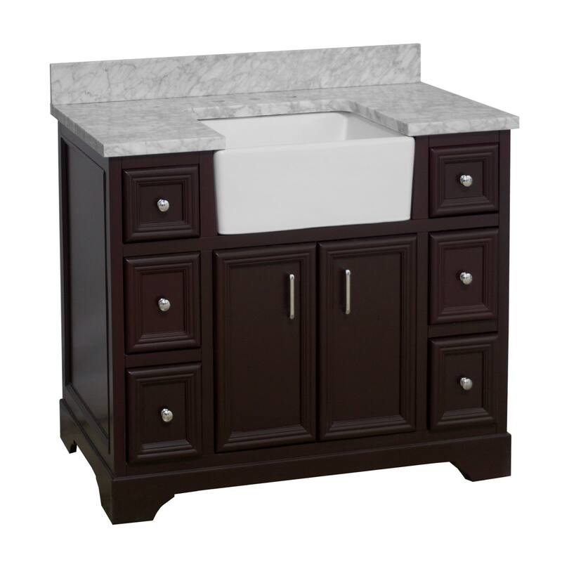 KitchenBathCollection Zelda 42" Farmhouse Bathroom Vanity with Carrara Marble Top