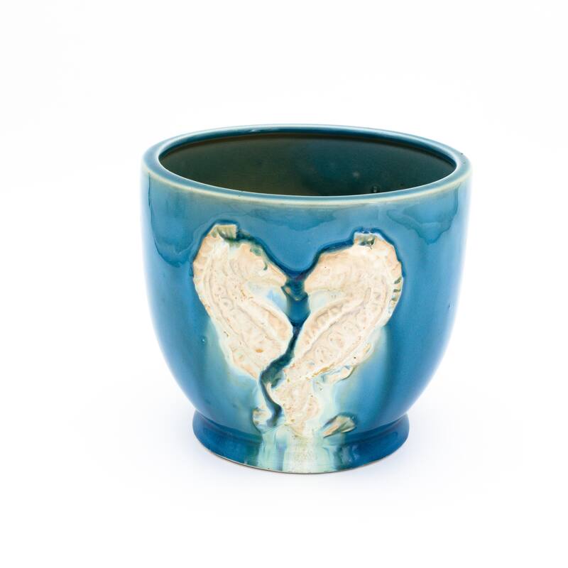 Euro Ceramica Grotto Aqua 7" Seahorse Planter - 7 in. x 6.75 in. x 6.5 in.