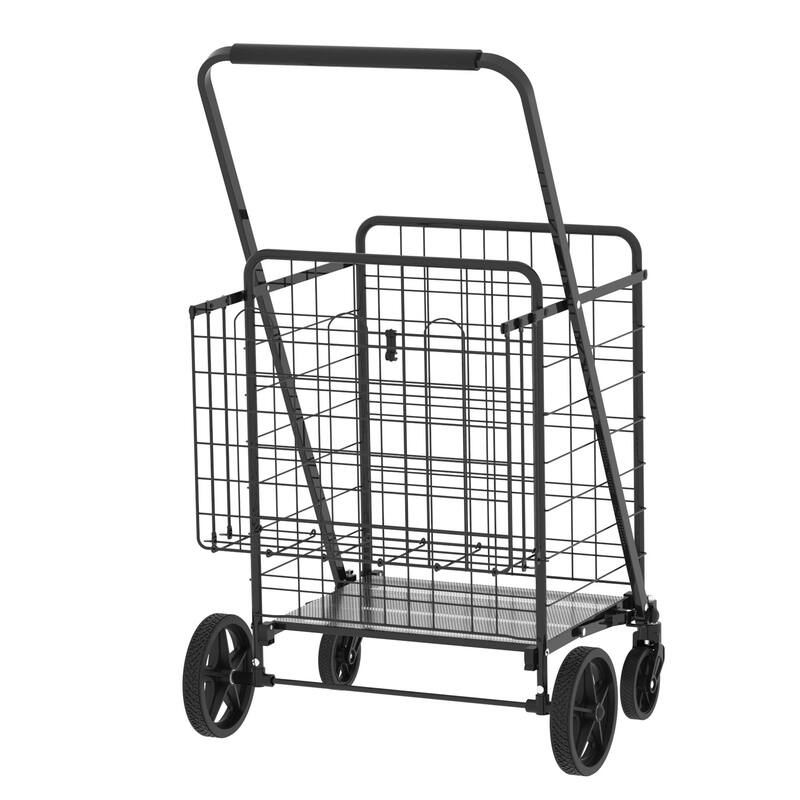 Anmytek Foldable Extra Large Grocery Shopping Cart with Double Basket 360 Degree Swivel Wheels for Groceries Laundry