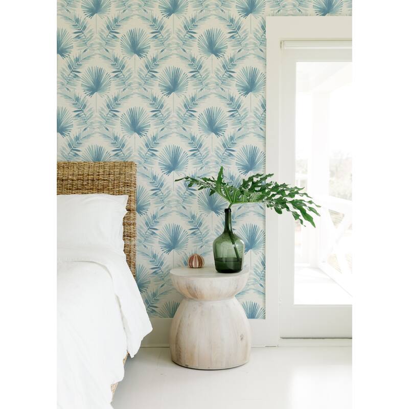 A-Street Prints Calla Blue Painted Palm Wallpaper