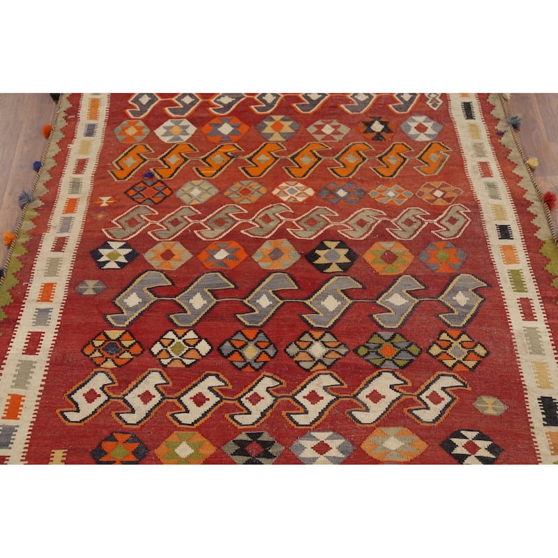 Vegetable Dye Kilim Qashqai Persian Antique Wool Carpet - 5'1"x 8'8"