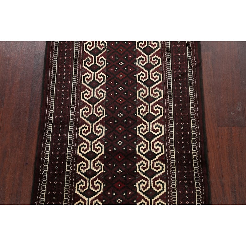 Traditional Geometric Persian Balouch Wool Area Rug Handmade Carpet - 2'6" x 3'11"