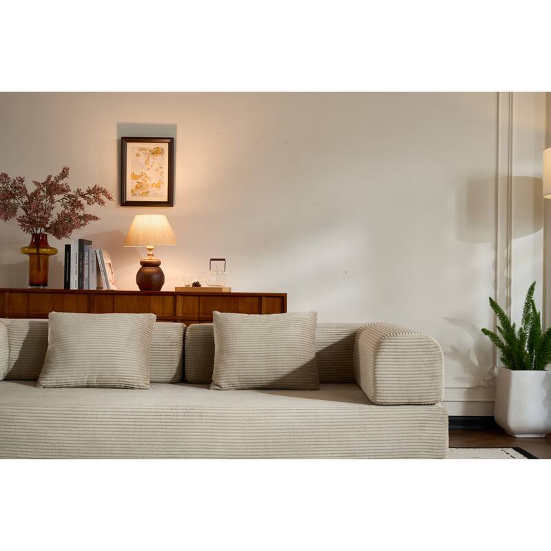 Convertible Sleeper Sofa Bed with Pillow, Corduroy Folding Mattress Couch with Fixed-Shape Frame, Floor Lounge Loveseat Sofa