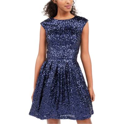 Emerald Sundae Womens Sequin Fit & Flare Dress,, Blue, X-Small