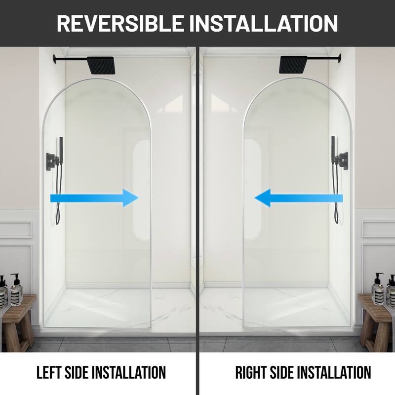 Ember Series 34 in. W x 78 in. H Fixed Framed Shower Door in Black, Gold or Nickel Finish with Clear or Fluted Glass