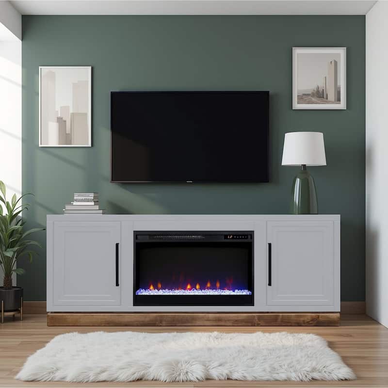 Bridgevine Home Nora 64 inch Fireplace TV Stand, for TVs up to 85 inches, Two-Tone Finish - Jasmine Whitewash and Barnwood