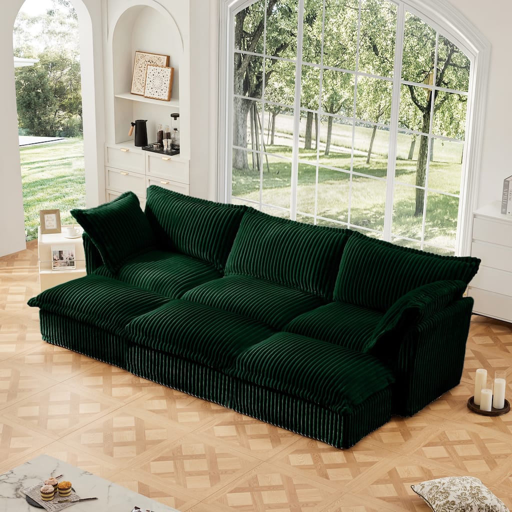 GDFStudio - Corduroy 3-Seater 120" Slipcovered Sofa with 3 Ottomans